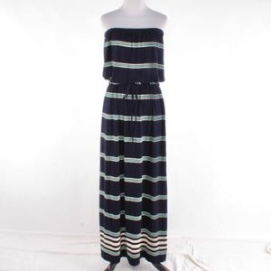 J. Crew Navy White & Aqua Striped Maxi Dress